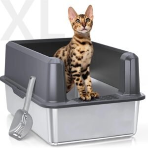 Enclosed metal litter box with lid and high sides
