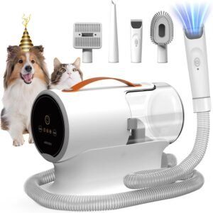 Dog grooming vacuum kit with adjustable suction and hair collection