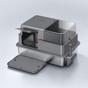 XXL Enclosed Stainless Steel Cat Litter Box with Clear View Window