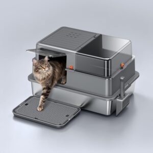 Alternative view of XXL Enclosed Stainless Steel Cat Litter Box with Clear View Window