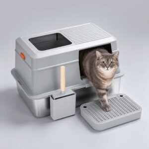 XL Enclosed Stainless Steel Cat Litter Box – Model E