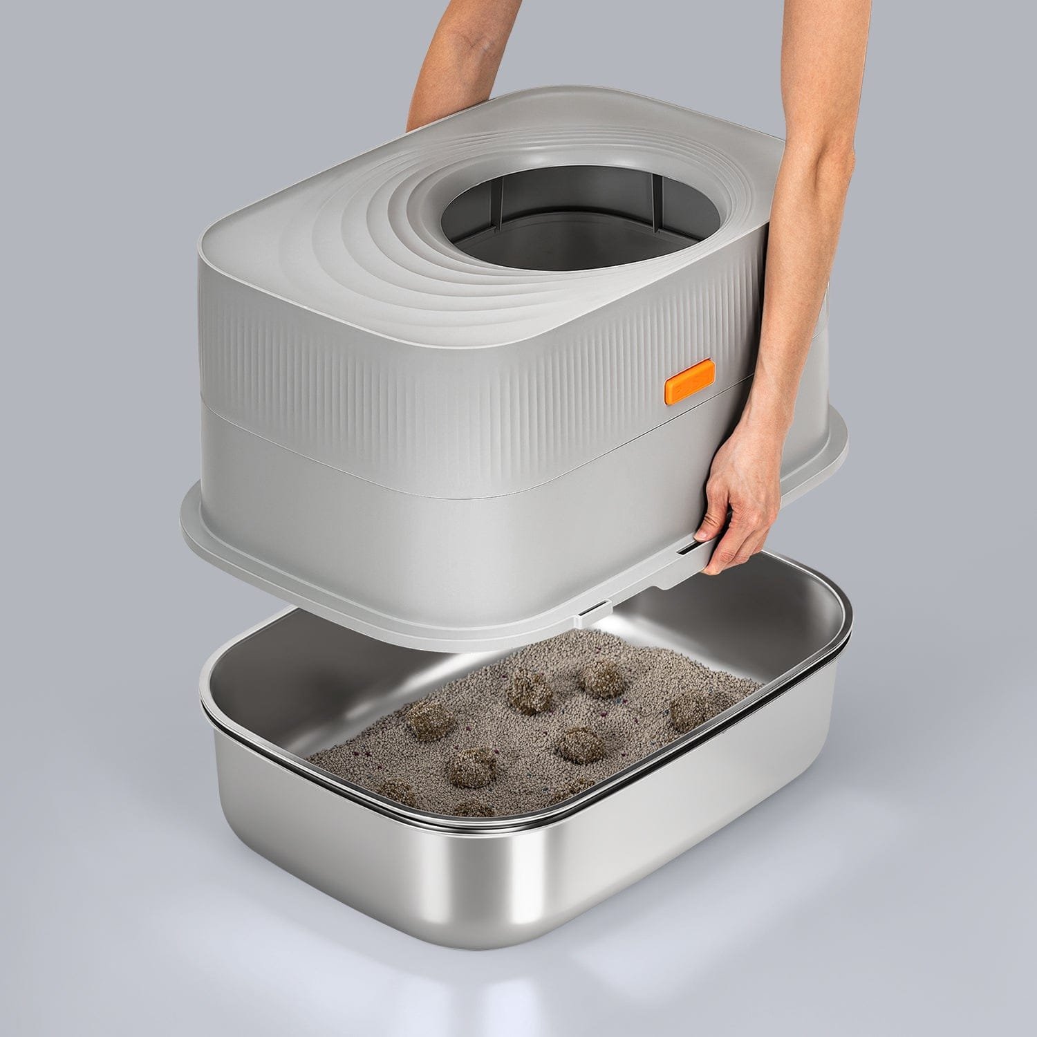 XL Enclosed Stainless Steel Sifting Cat Litter Box for Clumping Litter - Image 10