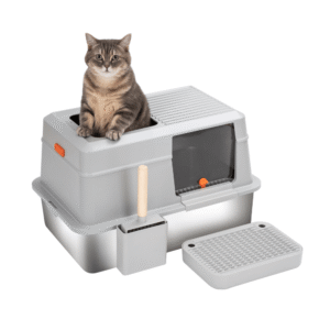 Alternative view of XL Enclosed Stainless Steel Cat Litter Box – Model E