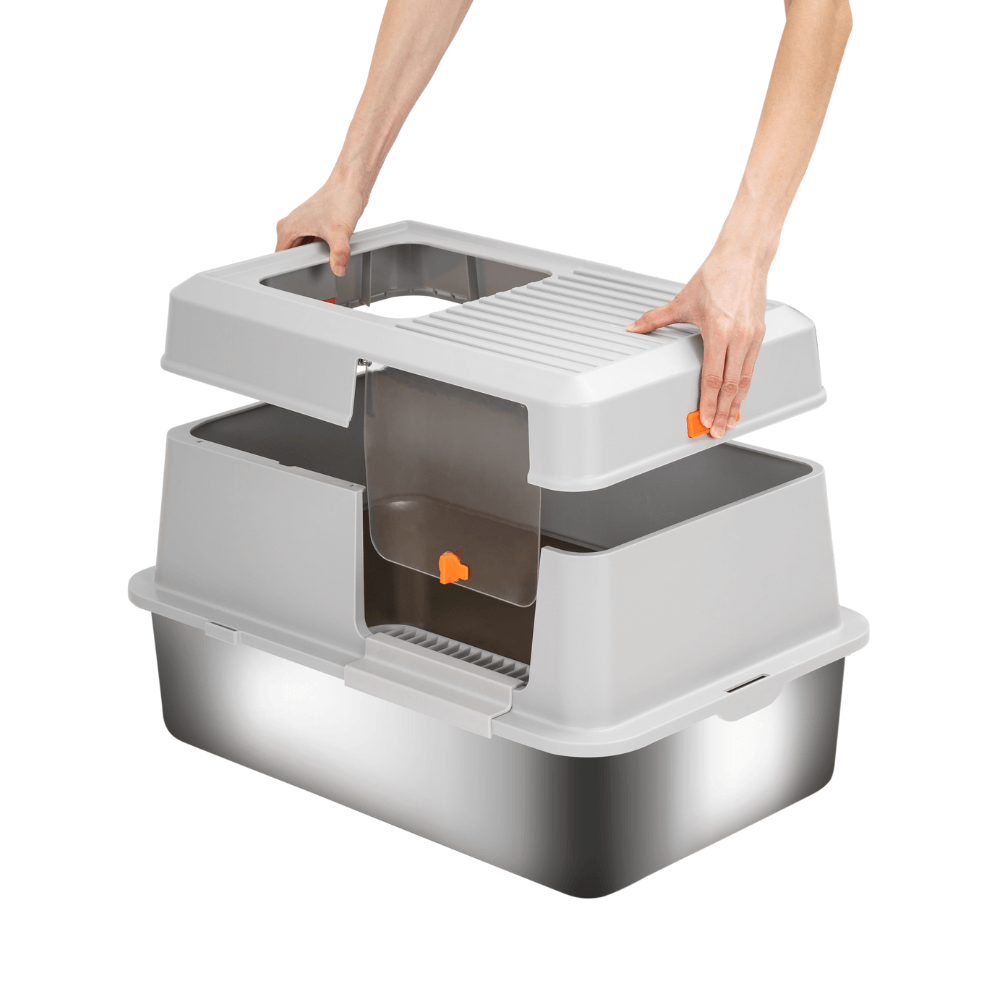 XL Enclosed Stainless Steel Cat Litter Box – Model E - Image 3