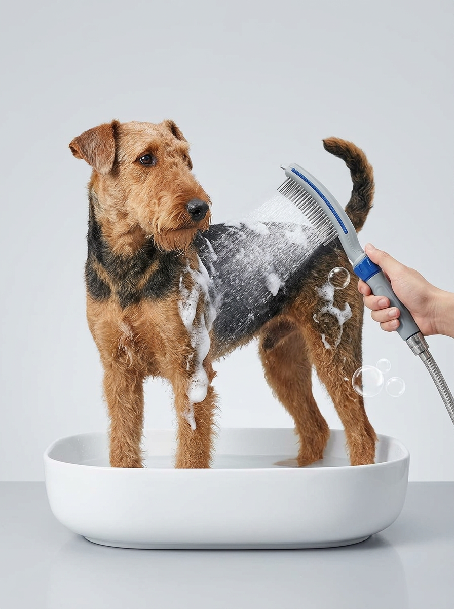 Pet Bath Brush with Water Hose Connection for Easy Grooming